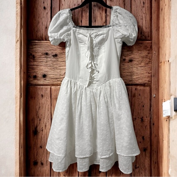 FLETTA (S) Milkmaid Dress Puff Sleeves Eyelet Korean Designer Layered Peasant - Picture 16 of 16